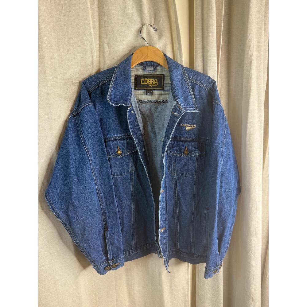 Vintage COBRA Denim Jacket Mens L Certified Blue Jean Button‎ Front Trucker - Picture 8 of 8